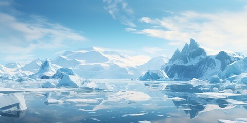 Serene arctic landscape with icy mountains and reflective water