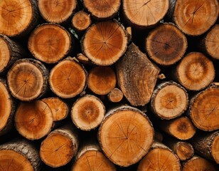 Wooden Logs Piled Up: Pattern of Growth Rings and Texture, Generative AI