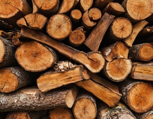 Wooden Logs Piled Up: Pattern of Growth Rings and Texture, Generative AI