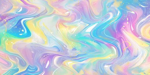 Holographic colorful liquid marble pattern background, gold glitter