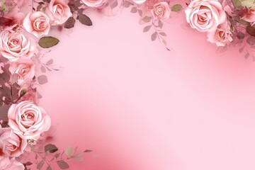Greeting Card Template Featuring Soft Pink Roses and Floral Frame