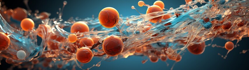 Colorful abstract cells and molecules in motion