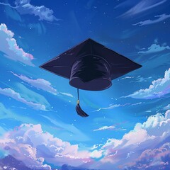 Graduation cap on a sky background