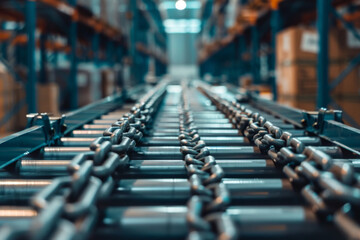 Obraz premium A conveyor belt with a lot of chains on it