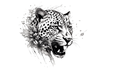 portrait of a leopard in black and white tattoo 