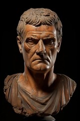 Detailed stone bust of a stern-looking man