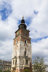 View of the Town Hall tower on a day. Location vertical. Krakow.Poland.