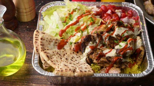 famous ameican halal food, chicken over rice