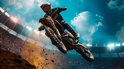 motocross racing and making a big whip in the air on a jump