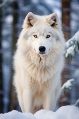 Obraz premium Majestic white wolf in snowy forest