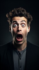 Surprised and shocked man with wide eyes and open mouth