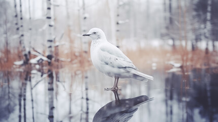 Obraz premium Double Exposure seagull and forest illustration ~ Created using Generative AI