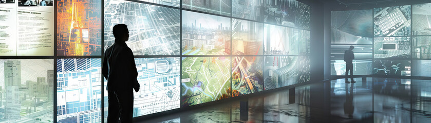 Urban Designer's Wall: Featuring urban planning maps, architectural sketches, and a board with city development proposals