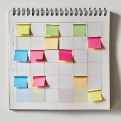 A calendar covered in colorful sticky notes marking important dates and events, A calendar with sticky notes marking important dates
