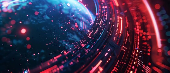 Astronomy reaches new depths, exploring the universe in synth wave colors that evoke the mystery and excitement of space travel HUD icon of astronomy Closeup cinematic Sharpen