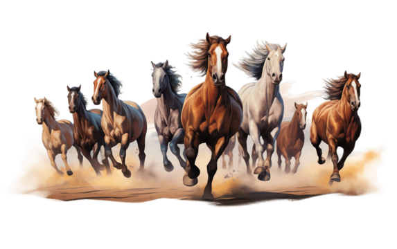 a group of horses running in desert  