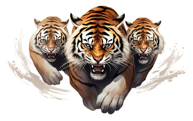 tiger in a group attacking