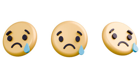 Dynamic 3D Sad Emoji: Expressive Render in 3 Angles for Social Media, Marketing, and Design Projects