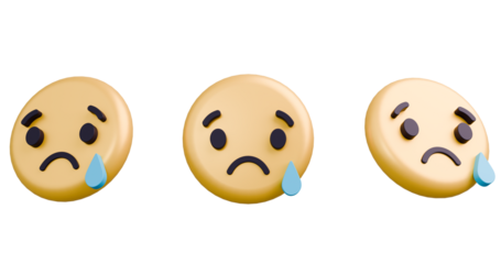 Dynamic 3D Sad Emoji: Expressive Render in 3 Angles for Social Media, Marketing, and Design Projects