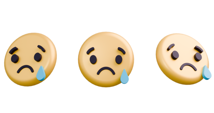 Dynamic 3D Sad Emoji: Expressive Render in 3 Angles for Social Media, Marketing, and Design Projects