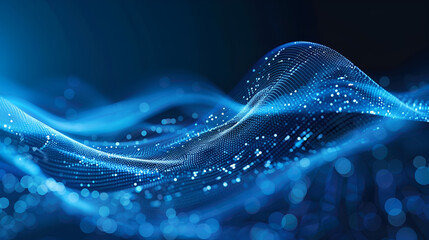 Mesh or net with lines and geometric shapes detail ,Abstract background with glowing particles, wave lines and bokeh