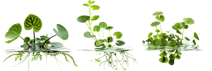 set of aquatic creepers with leaves floating on water surfaces, isolated on transparent background
