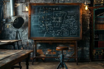 A blackboard filled with intricate mathematical equations and formulas, A chalkboard with mathematical equations and formulas written on it