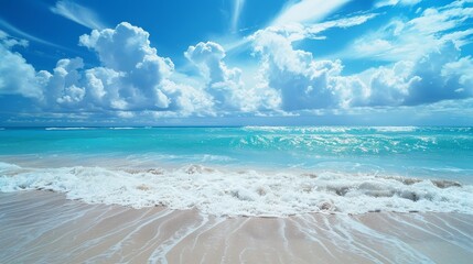 Stunning tropical beach with turquoise waters and cloudy sky