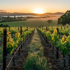 Scenic Vineyard Landscape at Sunrise