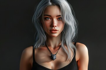 Mysterious woman with silver hair and piercing eyes