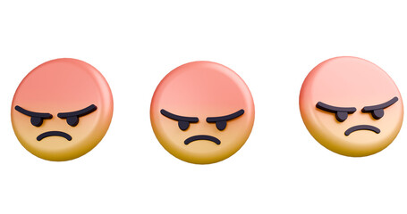 Dynamic 3D Angry Emoji: Expressive Render in 3 Angles for Social Media, Marketing, and Design Projects