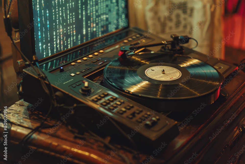 Poster a record player with a record on it