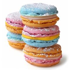 a photo of Alfajores (Argentina), colorful and appetizing sweet treats, isolated on white background