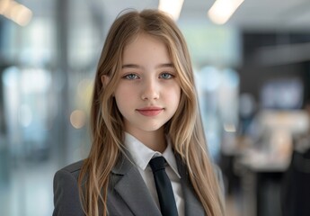 young girl in school uniform