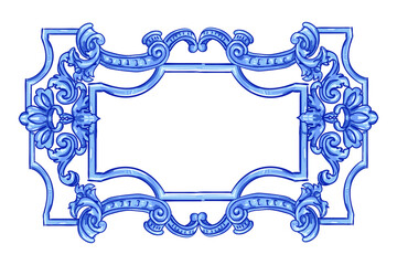 Vector decorative pattern in navy Blue and White design with frame or border. Baroque picture framework