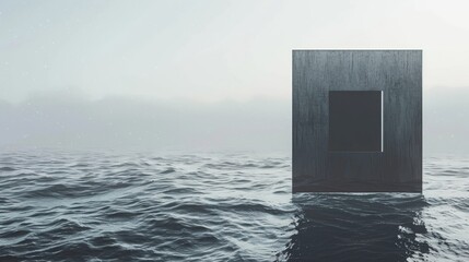 Wooden box floating in the sea - obrazy, fototapety, plakaty