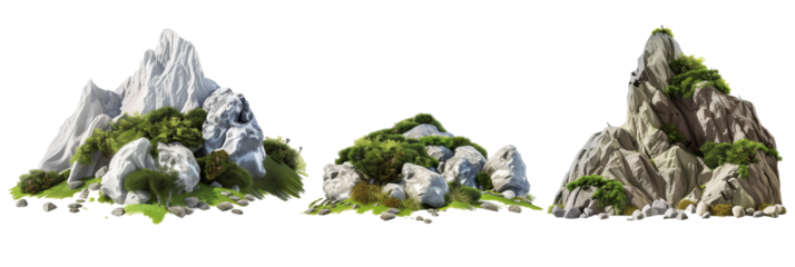 set of high-altitude creepers, adapted to mountainous terrains and rocky slopes, isolated on transparent background