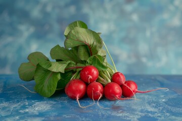 Fresh organic radishes with green leaves