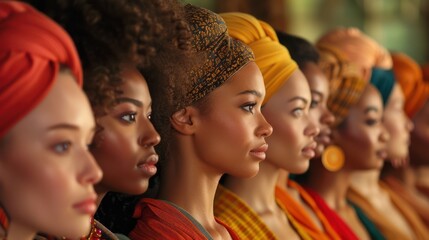 A group of beautiful black women wearing colorful headwraps