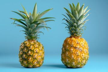 Ripe pineapples on blue background