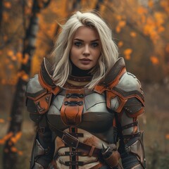 Fierce warrior woman in futuristic armor
