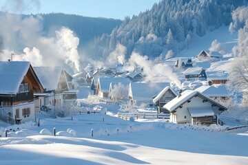 Picturesque winter village in the mountains