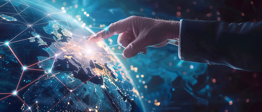 Businessman hand on dark background creating renewable and sustainable eco energy with electrical sphere 3D rendering ,Hand touch line online graph Screen Icon of a media screen, Technology Process 