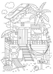 Beach House Coloring Page. Is A Coloring Book For Adults And Children