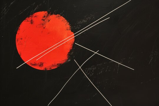 Abstract red orb with intersecting white lines on dark background
