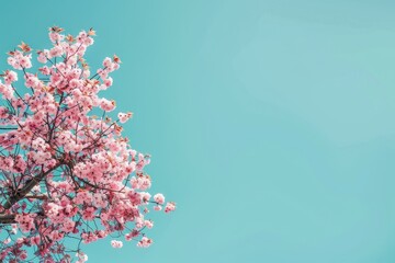 A blooming cherry blossom tree stands against a vibrant blue sky, A cherry blossom tree in full bloom against a clear blue sky