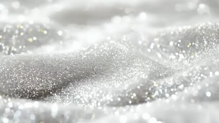 Silver white glitter waves, closeup abstract background, Silky white fabric with glittering sequins, textile luxury design