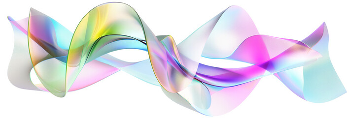 3D iridescent neon ribbon, flowing curves, isolated on transparent background