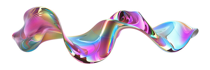 3D iridescent glass ribbon shape, twisting gracefully, isolated on transparent background
