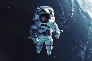 A man in a space suit is floating in space